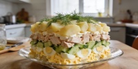 Слоеный салат «Нежность» с курицей и свежим огурцом: рецепт для семейного ужина