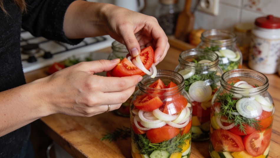 Томатный салат дольками: как сохранить форму и вкус заготовки на зиму