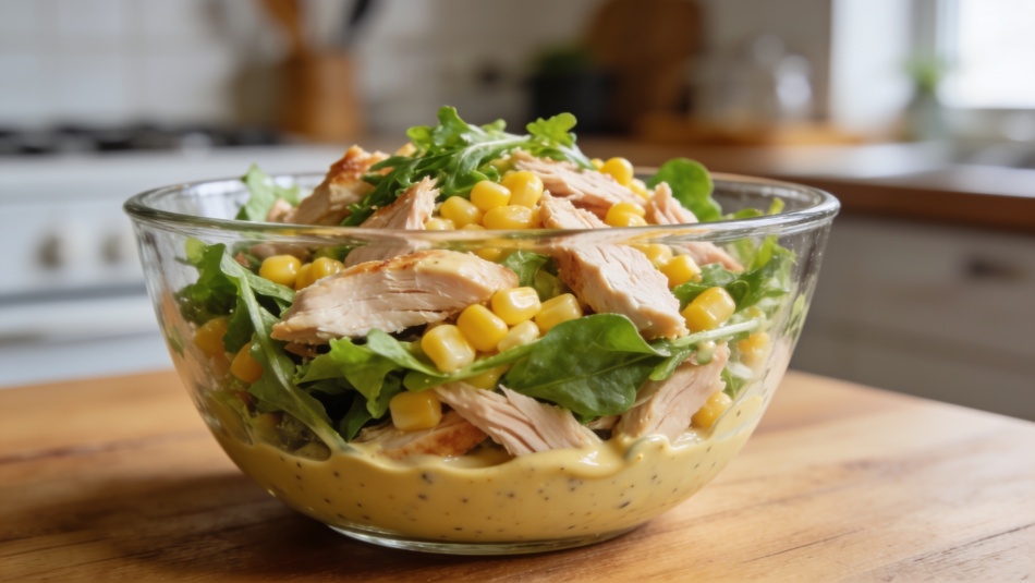 Летний салат с копченой курицей и кукурузой: легкий рецепт без майонеза