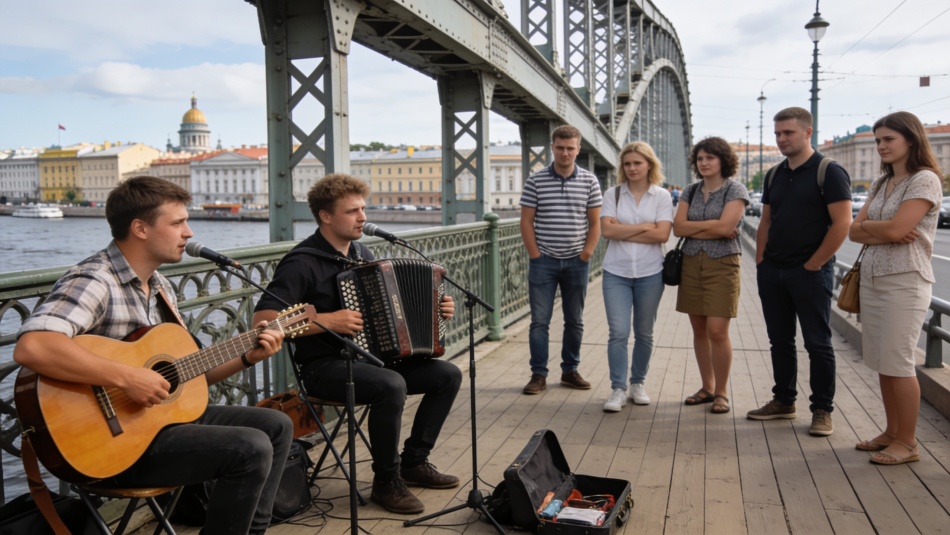 Музыканты выступают на мостах Петербурга в рамках фестиваля