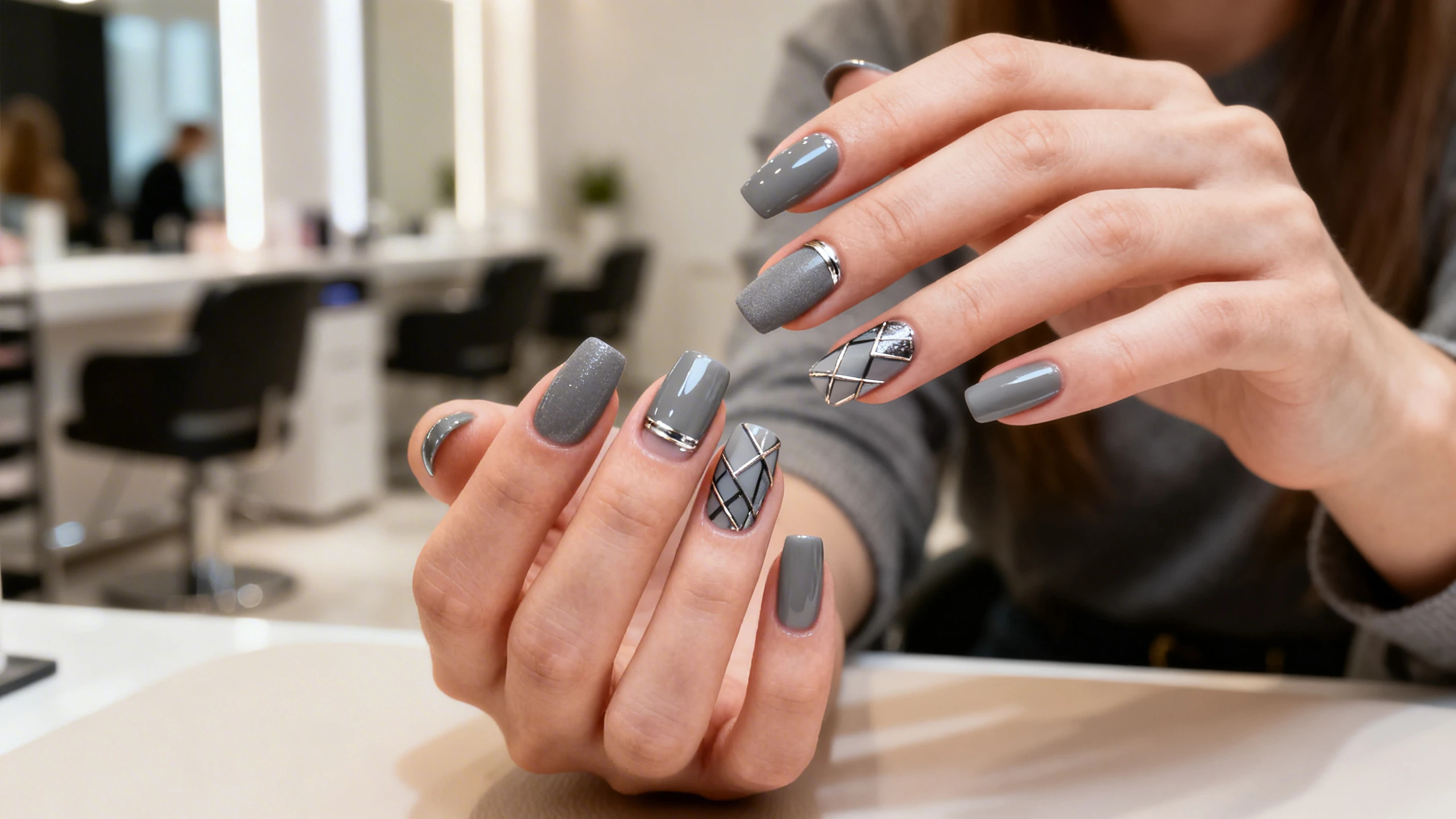 серый маникюр