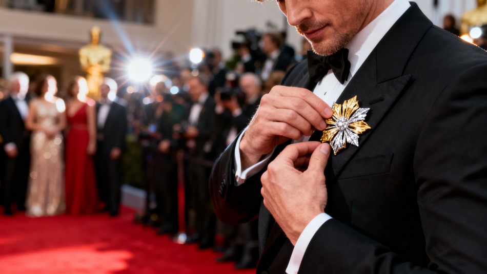Броши на мужских костюмах: новый тренд «Оскара-2026» и его влияние на моду