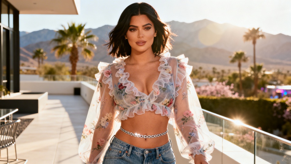 Кайли Дженнер задала новый тренд Coachella 2026: винтажные цветы и рюши