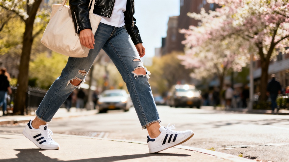 Два стильных образа с белыми Adidas Samba от Ирины Шейк для весны 2026