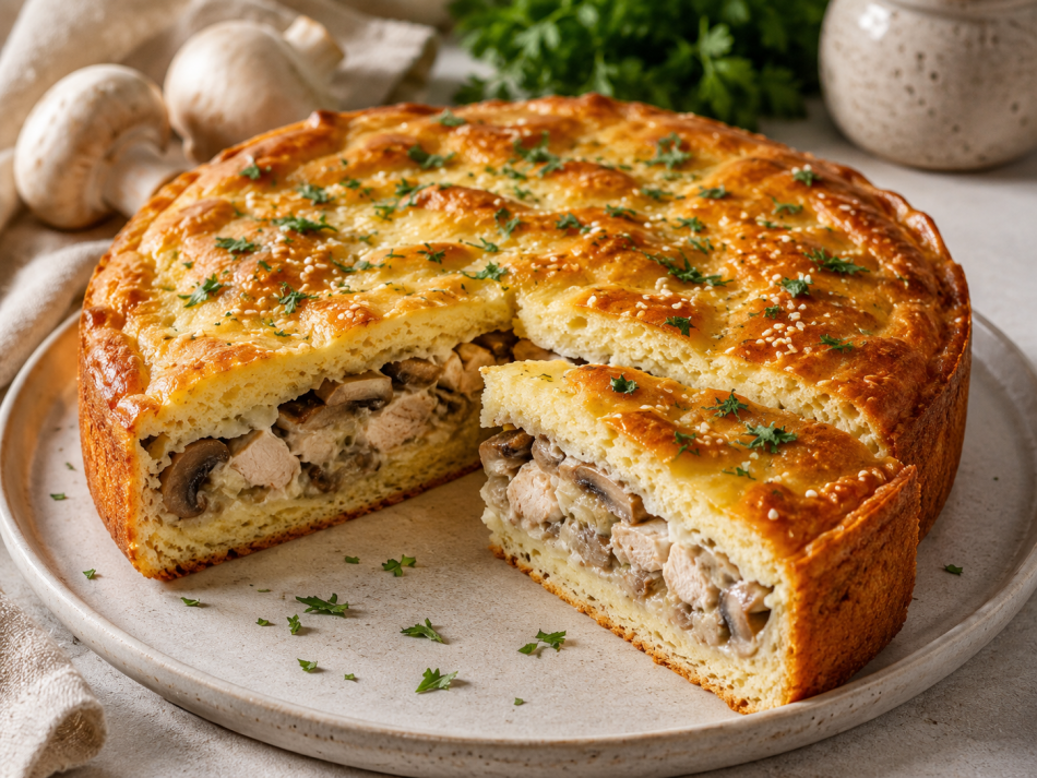 Заливной пирог с курицей и грибами: быстрый рецепт без замеса теста