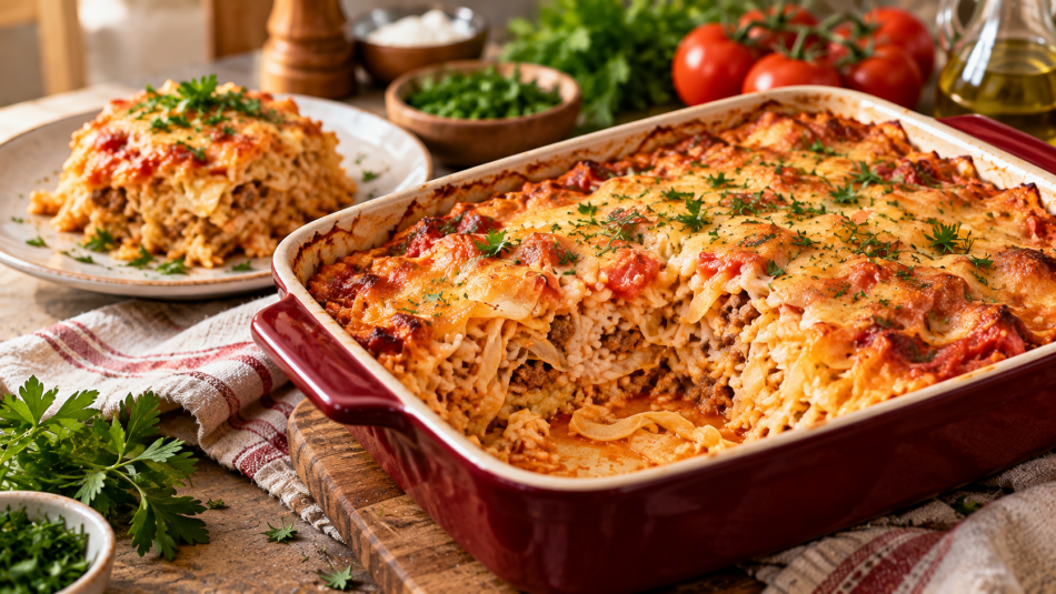 Ленивая запеканка с мясом и капустой заменяет голубцы за час