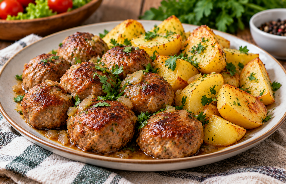Мясные шарики с картошкой готовятся в одной сковороде