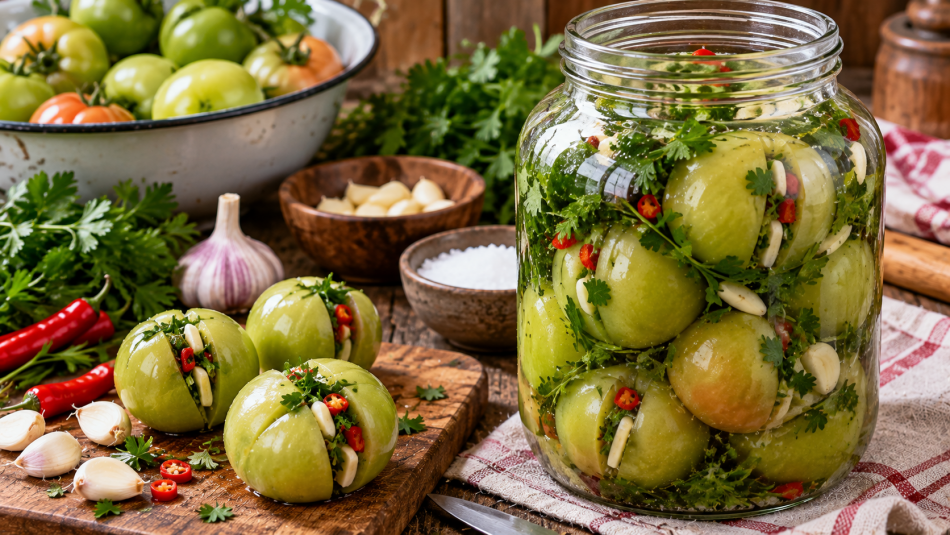 Квашеные зеленые помидоры с чесноком: как приготовить вкусную закуску к Новому году — проверенный рецепт