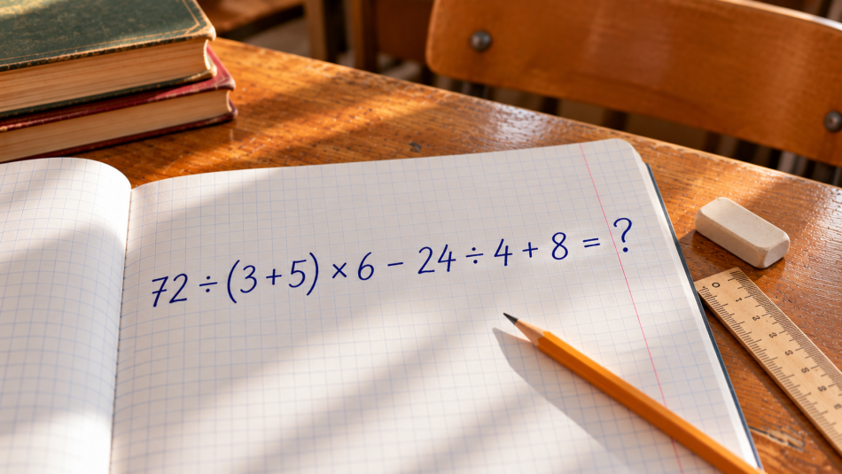 72 ÷ (3 + 5) × 6 − 24 ÷ 4 + 8 = ? Пример для школьника, над которым взрослые могут задуматься