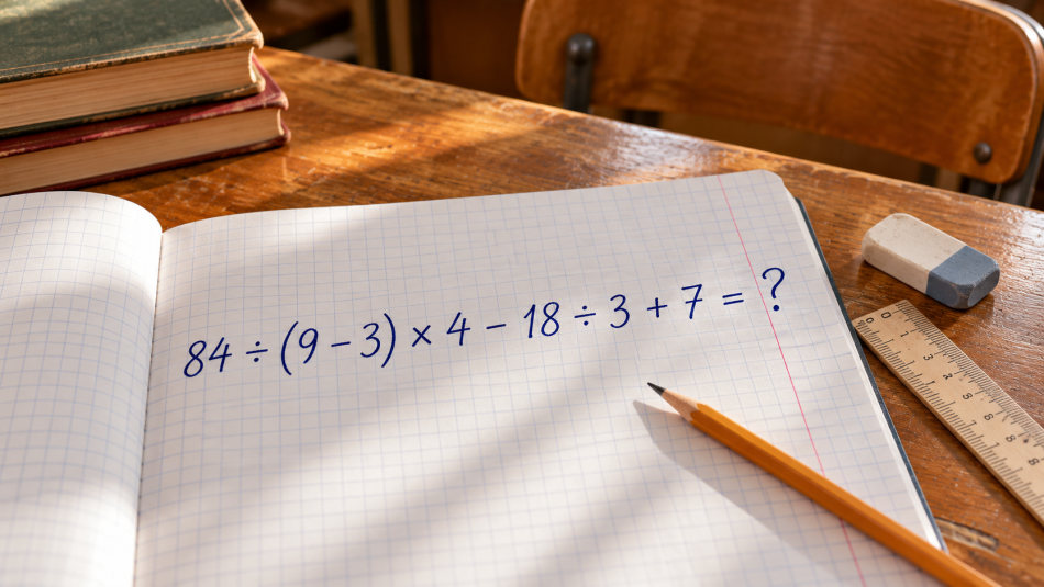 84 ÷ (9 − 3) × 4 − 18 ÷ 3 + 7 = ? Простой пример, на котором легко ошибиться