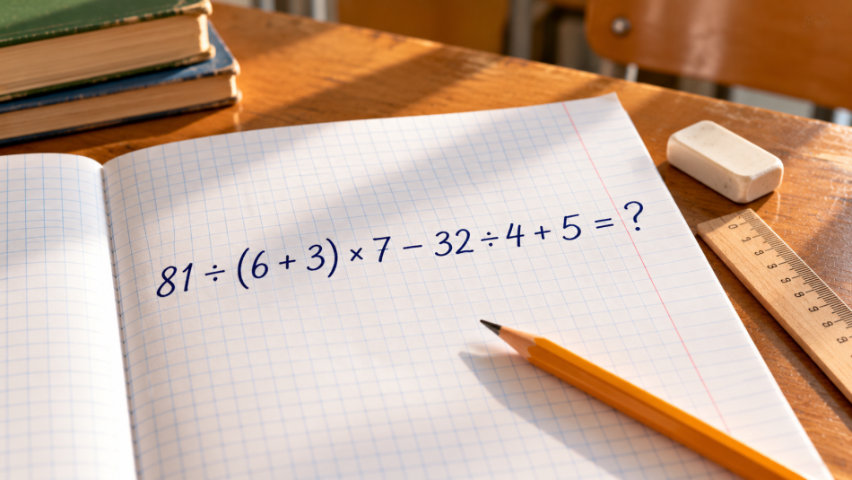 81 ÷ (6 + 3) × 7 − 32 ÷ 4 + 5 = ? Пример из школьной программы, в котором легко допустить ошибку