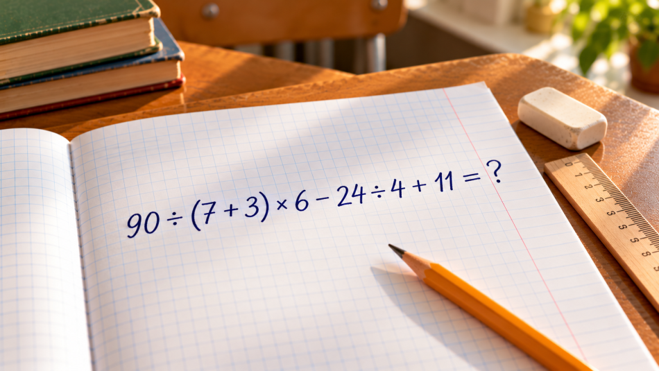 90 ÷ (7 + 3) × 6 − 24 ÷ 4 + 11 = ? Школьный пример, в котором легко ошибиться