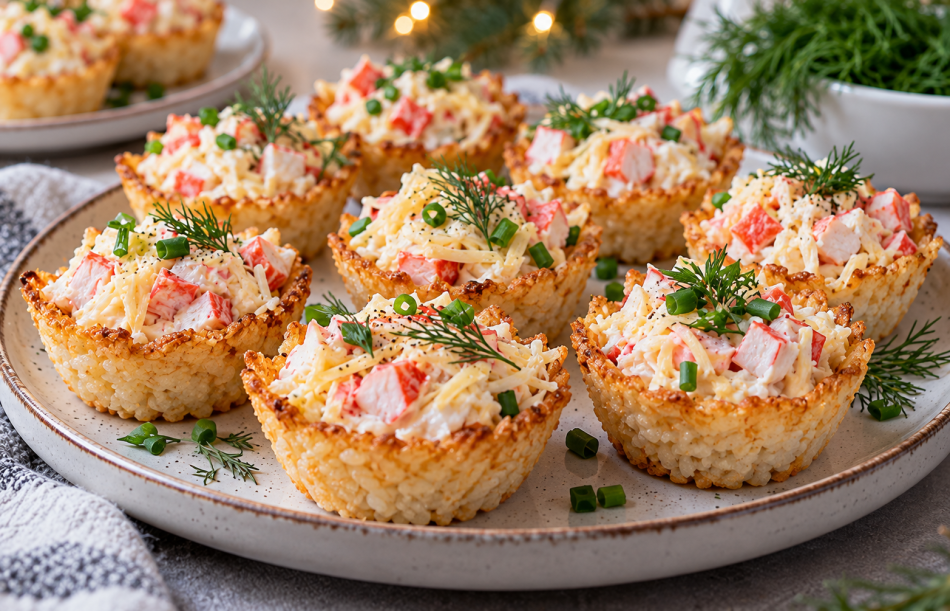 Рисовые корзиночки с крабовой начинкой: необычная закуска, которая украсит праздничный стол